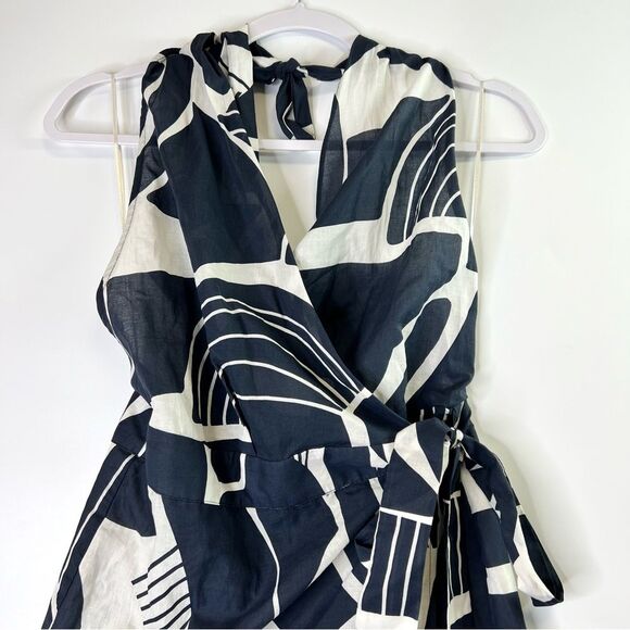 ZARA Nicole Halter Wrap Midi Dress Navy/White Print XS NEW - Picture 5 of 14